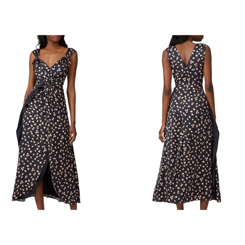 Self Portrait A line Sleeveless Floral twist front ruffle midi maxi Dress size 2